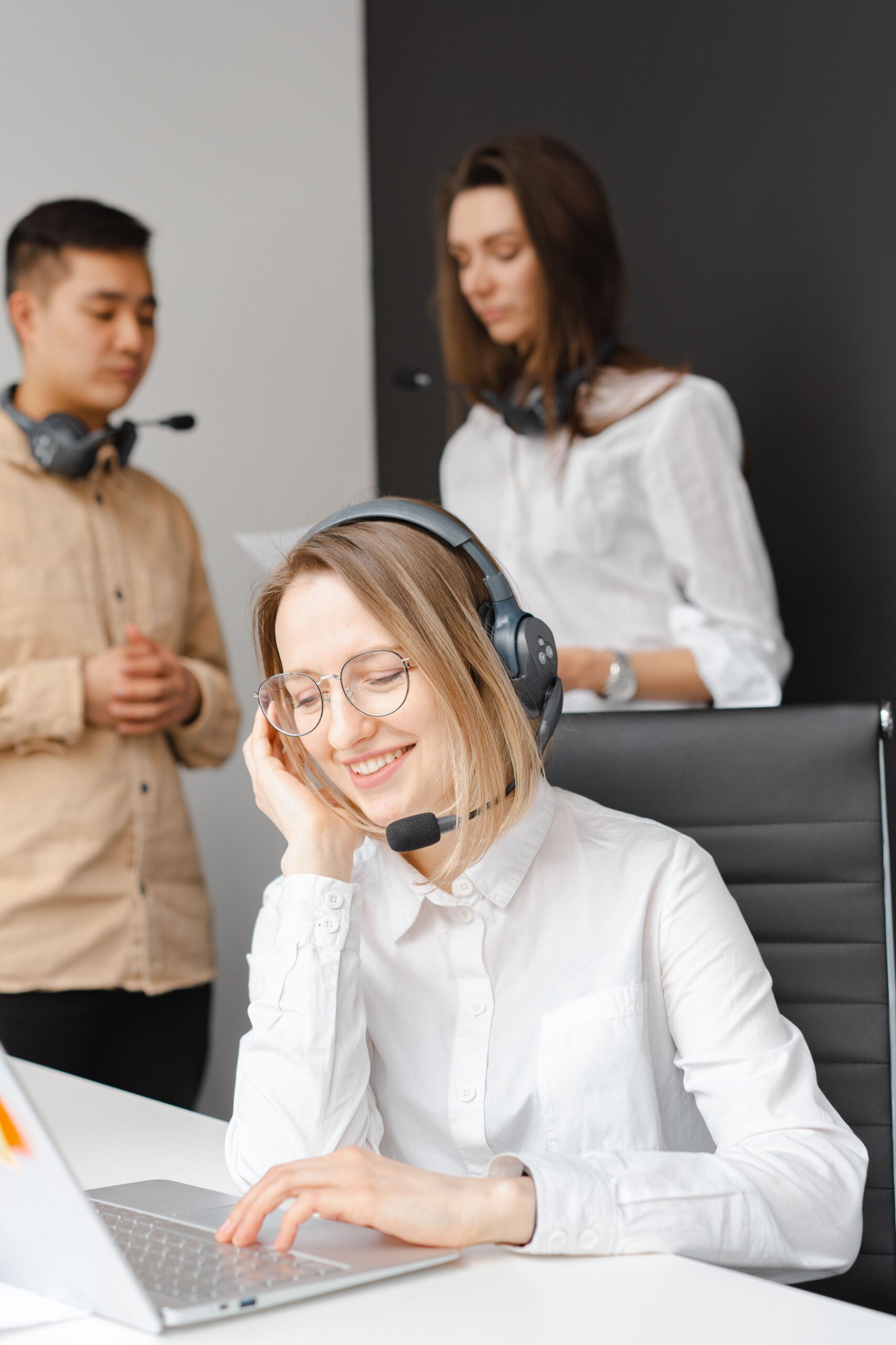 Shallow focus of woman working in a call center